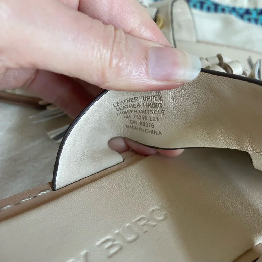 Tory Burch Miller Tassel Slide New Cream Size 6 Leather Neutral Luxury Coastal